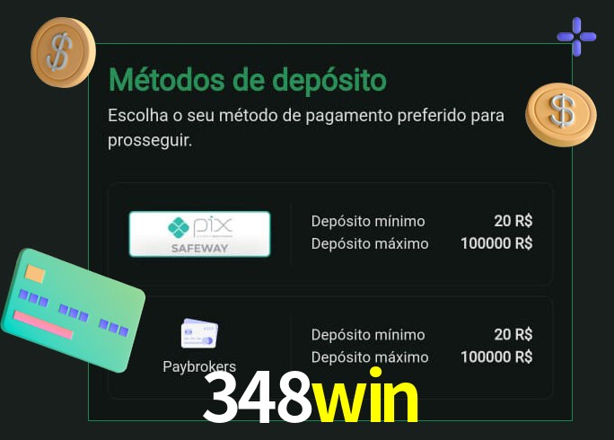O cassino 348win oferece uma grande variedade de métodos de pagamento